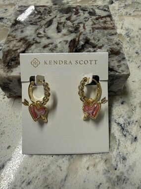 Kendra Scott Gold Hoop Earrings with Pink Heart Arrow Charms